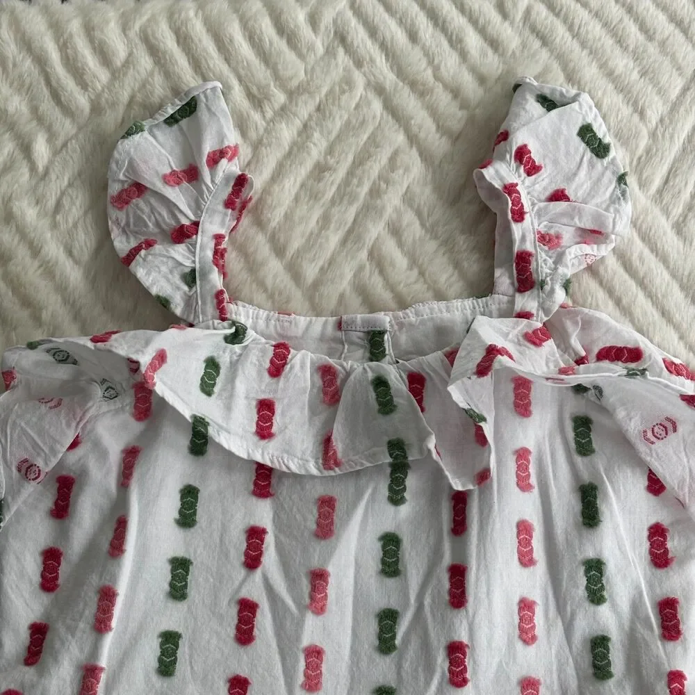 Janie and Jack Girls Size 6 White Textured Clip Dot Ruffle Dress